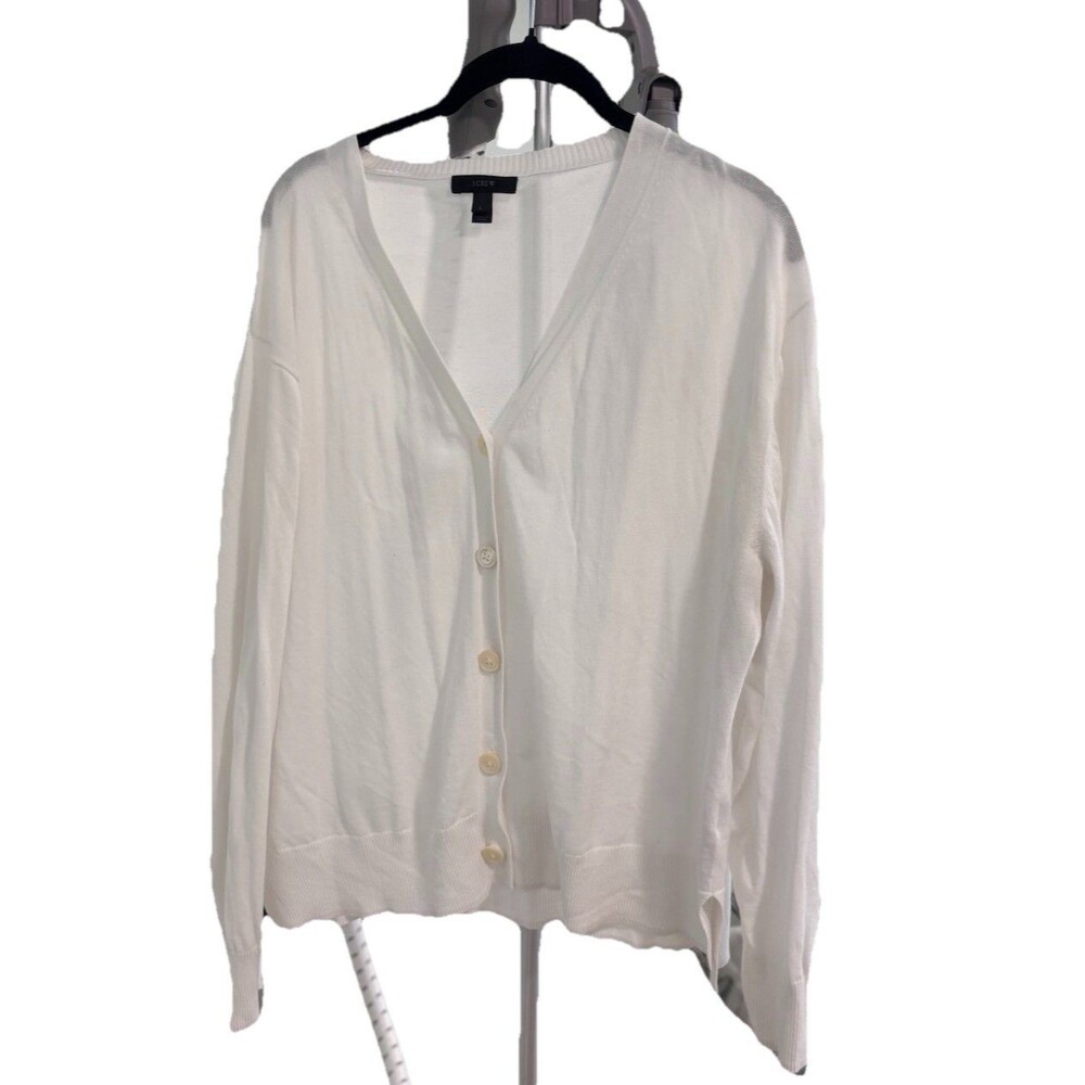 J Crew Women’s Large White Cardigan Button Down Lightweight Sweater